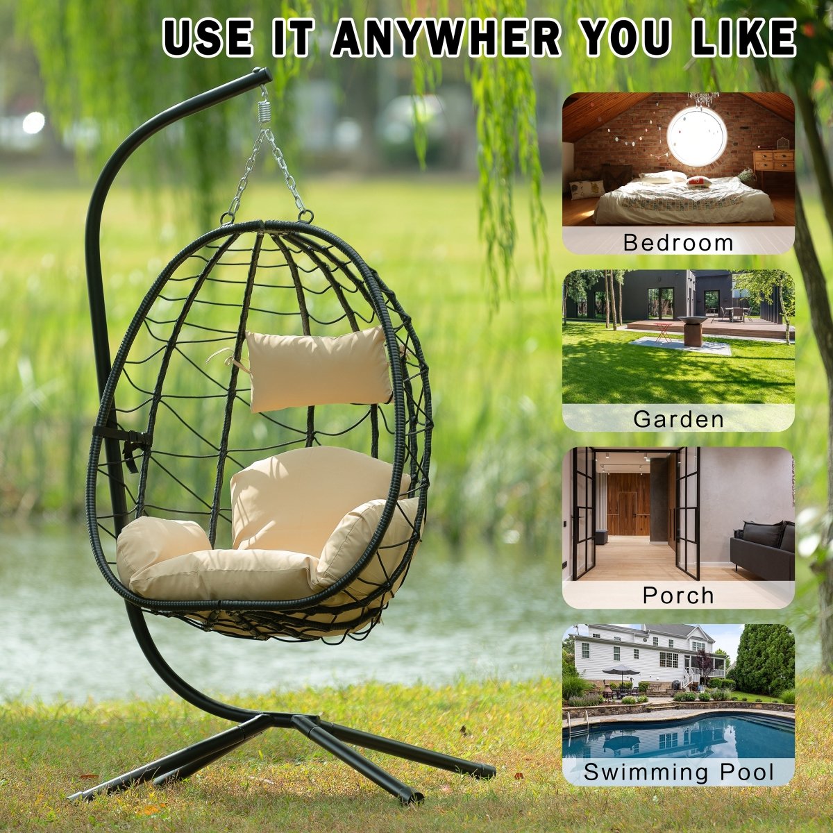 Egg Chair with Stand - All - Weather Hanging Wicker Chair for Indoor/Outdoor - HomeDIYer