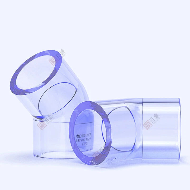 UPVC Clear 45° Elbow Plumbing Pipe Fittings For Aquarium & Fish Tank 20mm-110mm