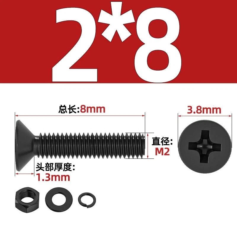 M2–M6 Phillips Countersunk Head Machine Screws with Nut and Washer | Carbon Steel Bolt Set - HomeDIYer
