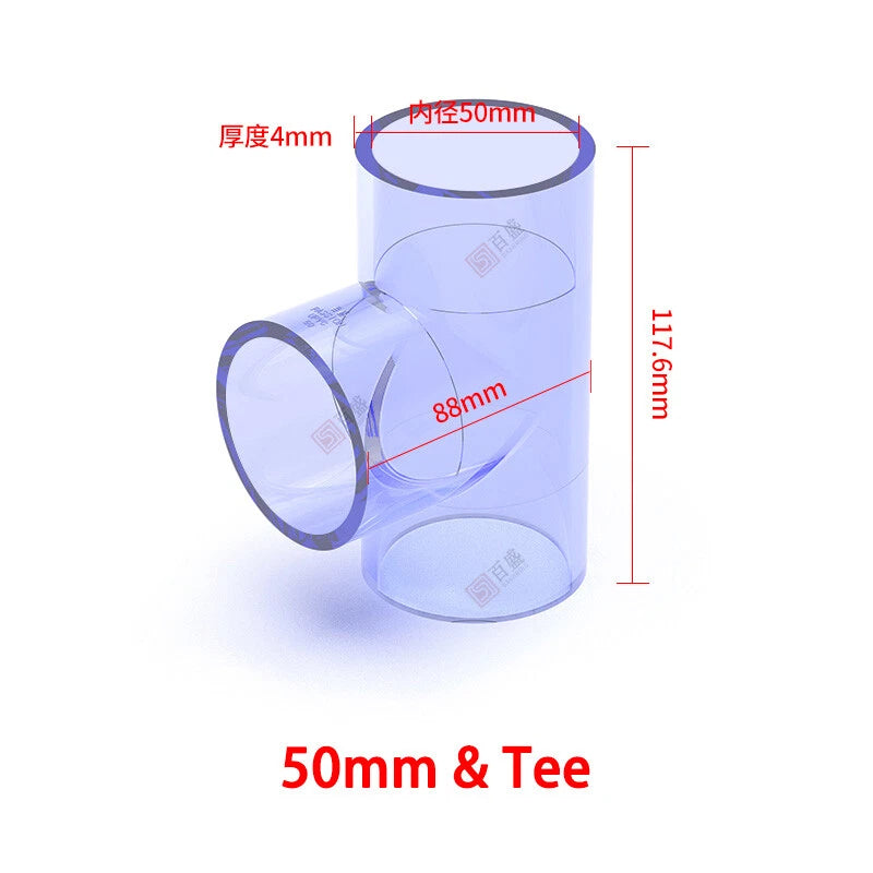 PVC Clear Water Pipe Fittings – Tee, Elbow & Straight Connectors for Fish Tank & Pond (20–50mm)