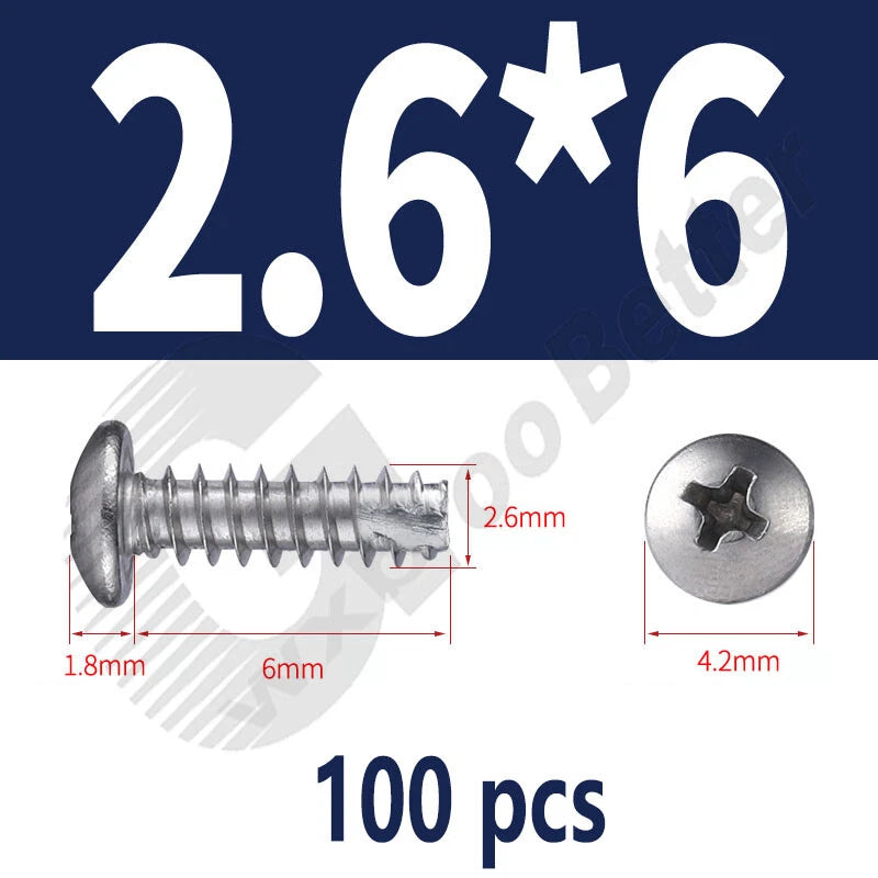Pan Head Sheet Metal Screws Metric M1~M6 A2 Stainless Steel Sheet Metal Screws
