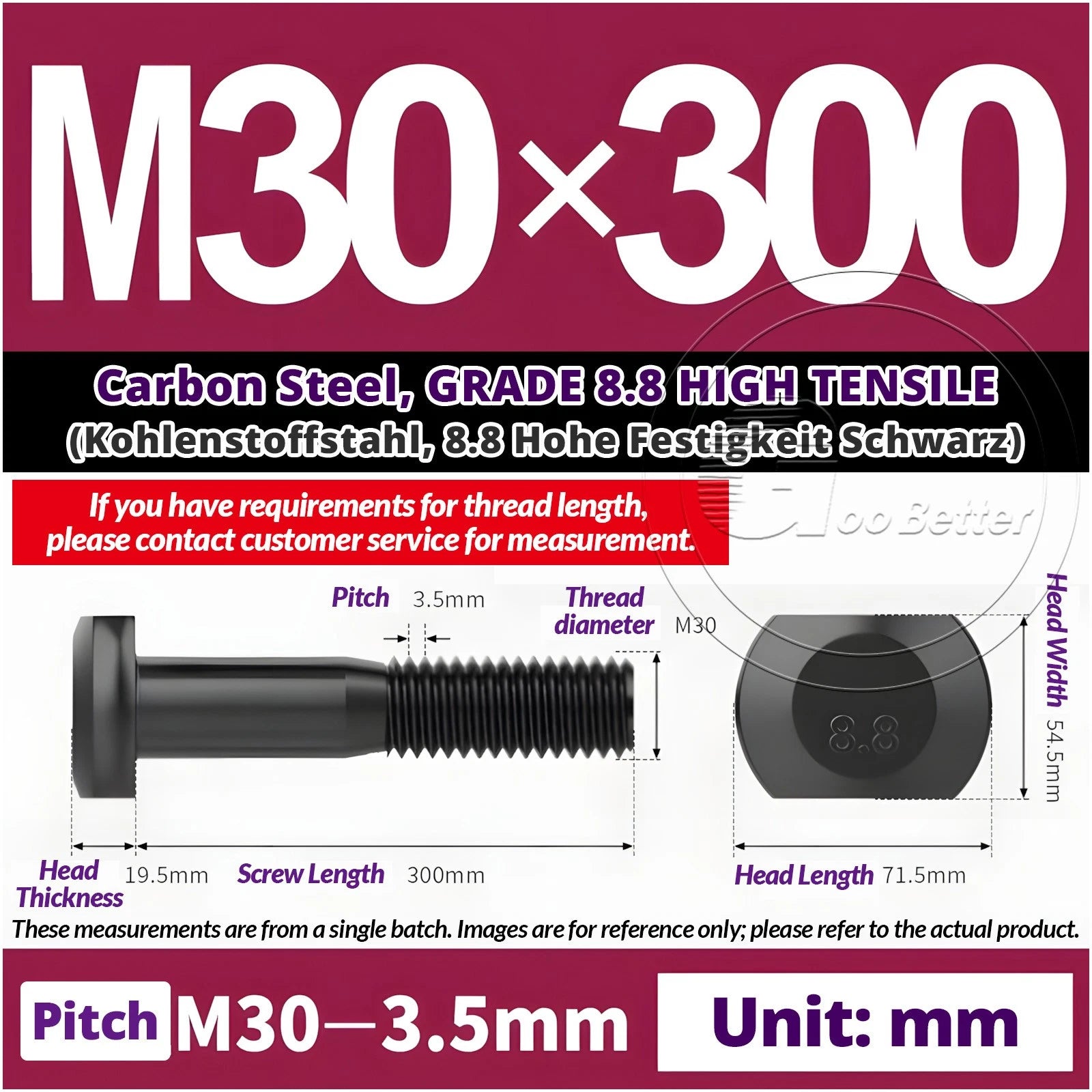 T-Slot Bolts M22 - M42 T Track Bolts 70mm to 500mm Long GRADE 8.8 HIGH TENSILE