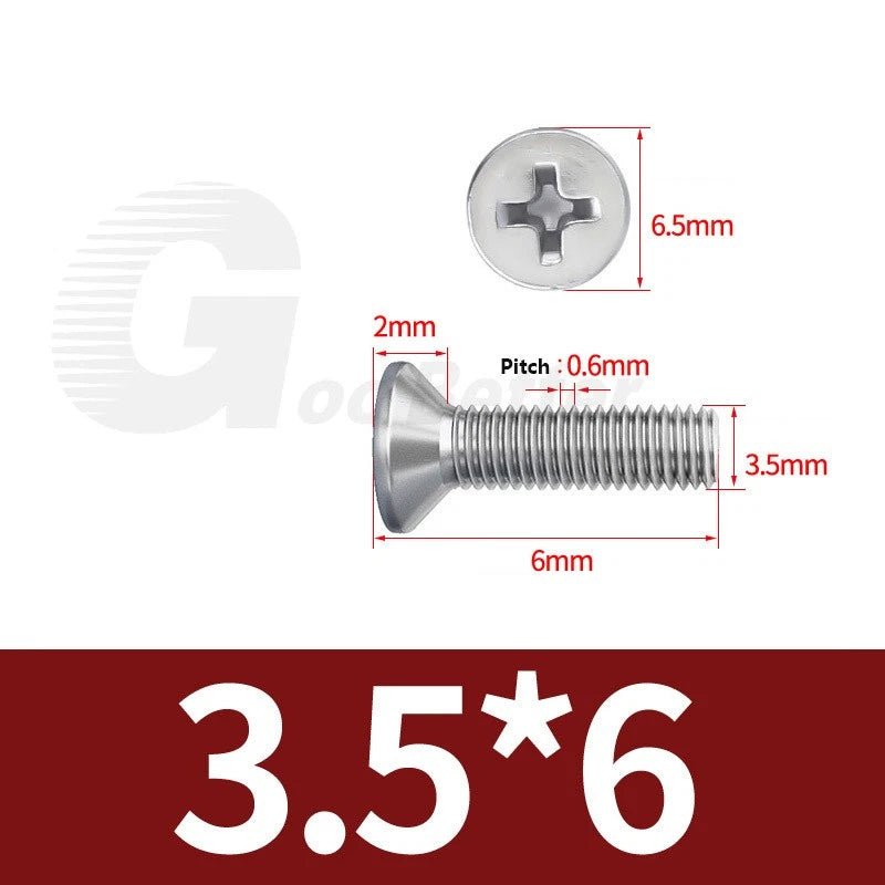 M1–M3.5 Phillips Countersunk Machine Screws – 304 Stainless Steel, Fully Threaded (3–120mm Overall Length) - HomeDIYer