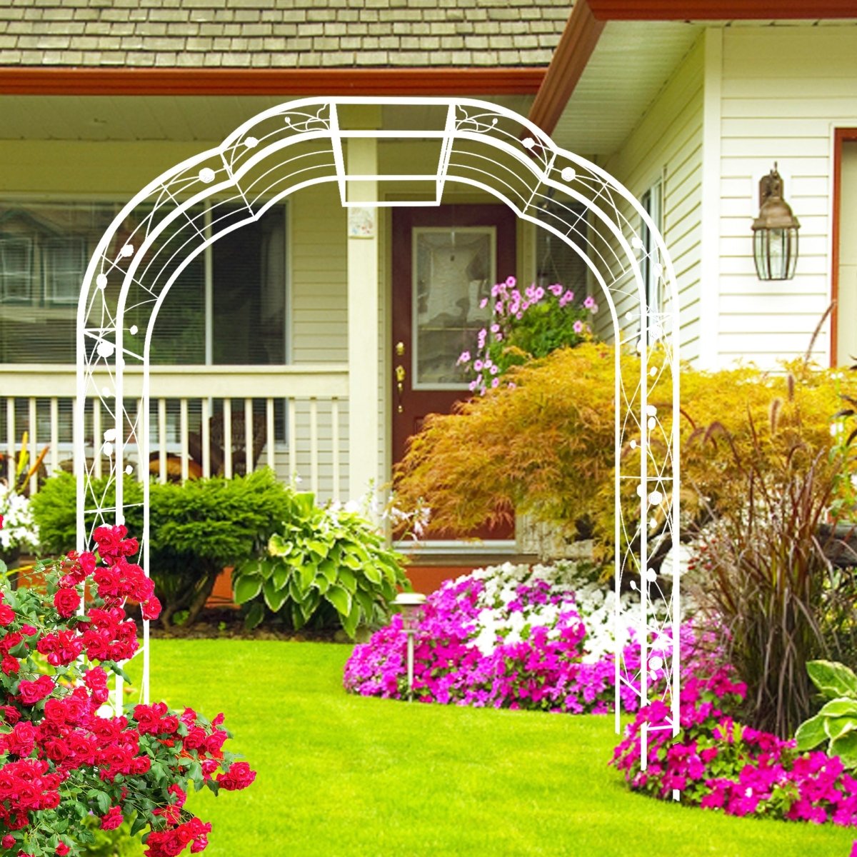Metal Garden Arch W74.4'' x H98.4'' Garden Arbor Trellis Climbing Plants Support Rose Arch Outdoor Arch Cream White - HomeDIYer