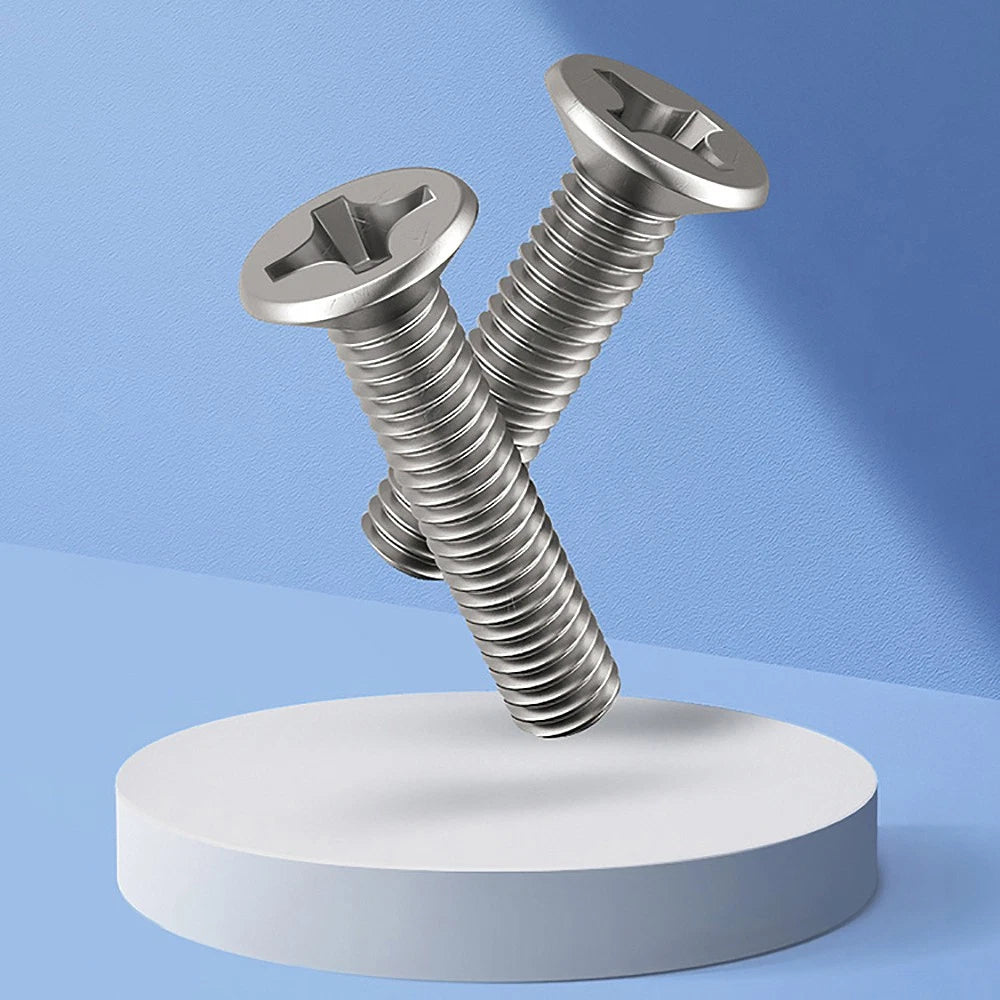 M1.4–M4 Countersunk Phillips Machine Screws – Nickel Plated, Fully Threaded (3–20mm Overall Length)