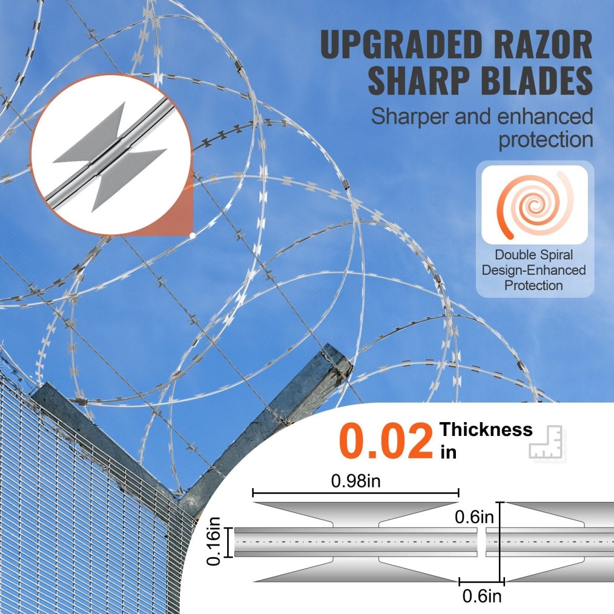 VEVOR Razor Wires, 147 ft Razor Barbed Wire, 3 Rolls Razor Wire Fencing Razor Fence, Double Spiral Razor Ribbon Barbed Wire Galvanized Razor Wire Fence, Rolls Razor for Garden - HomeDIYer