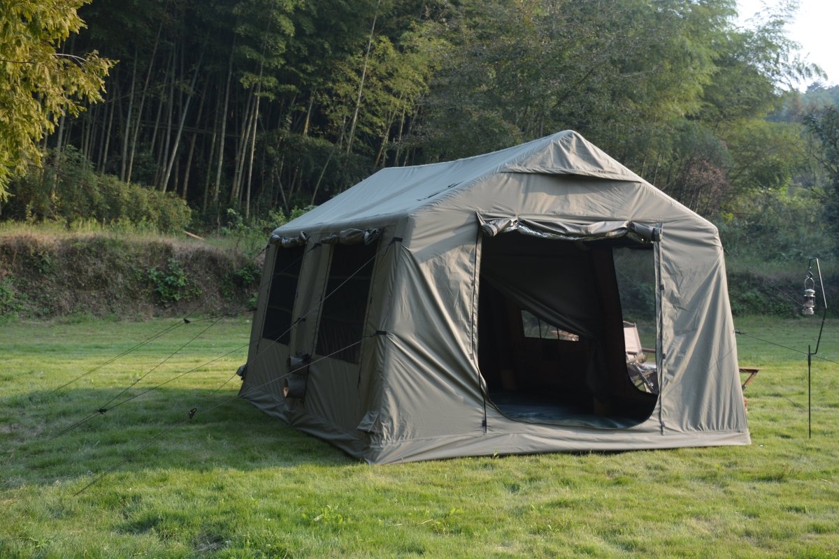 9.8 x13ft with canopy, Inflatable Camping Tents with Hand Pump, Air Glamping Tents, Easy Setup Waterproof and Windproof Blow up Tent Army Green - HomeDIYer