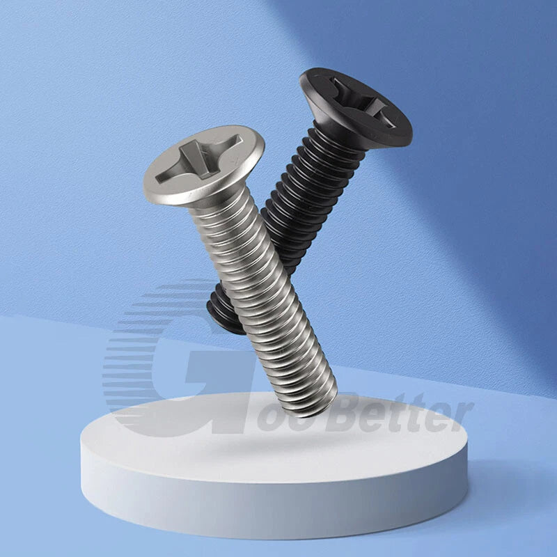 M4 M5 M6 Countersunk Phillips Machine Screws – Nickel or Black Zinc Plated, Carbon Steel (5–50mm)