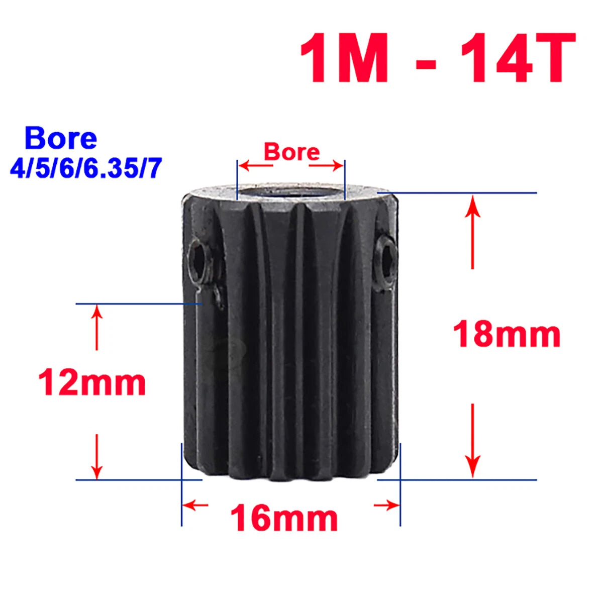 1M Mod Spur Gear Pinion Gears 10T-35T Bore 4-17mm Metal Spur Transmission Motor