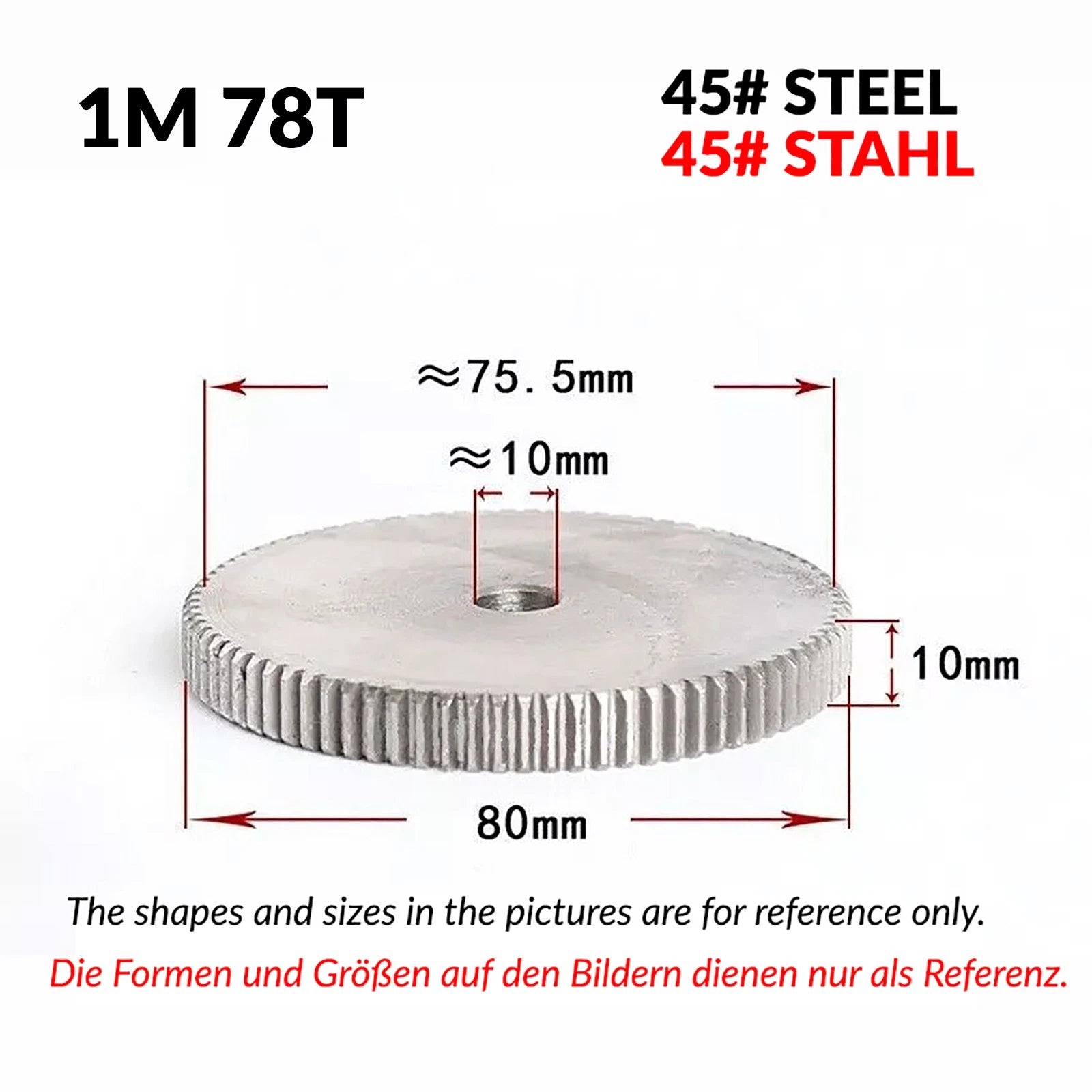 1/1.5/2 Mod 12T-150T Spur Gear 45# Steel Pinion Gear Thickn10-20mm Transmission
