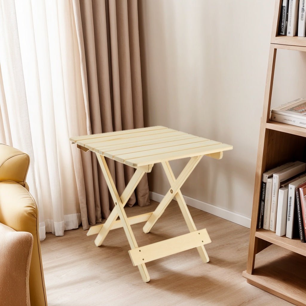 Folding Square Table Patio Outdoor solid wood Table for Backyard, Balcony, Portable Design Space - Saving Natural Wood Color - HomeDIYer