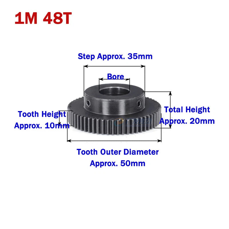 1 Module Spur Gears 45-150 Teeth 45# Steel Motor Transmission Gears Bore 6-30mm