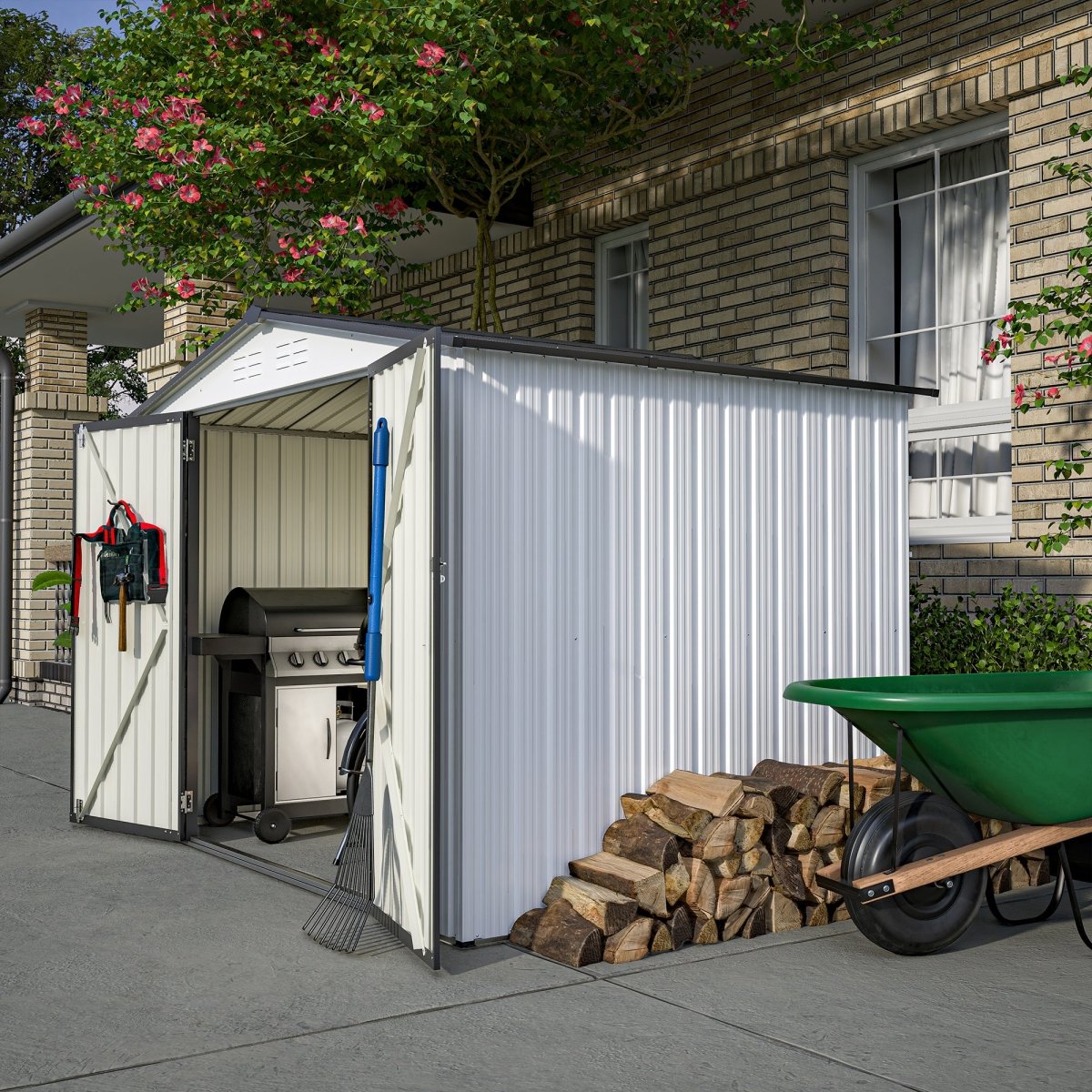 8 x 6 ft Outdoor Storage Shed, All Weather Metal Sheds with 2 Lockable Doors, Tool Shed for Garden, Backyard, Lawn,White - HomeDIYer