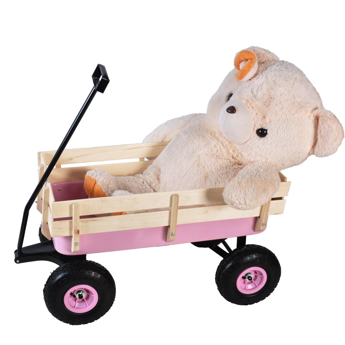 Outdoor Wagon All Terrain Pulling w/Wood Railing Air Tires Garden Cart - HomeDIYer