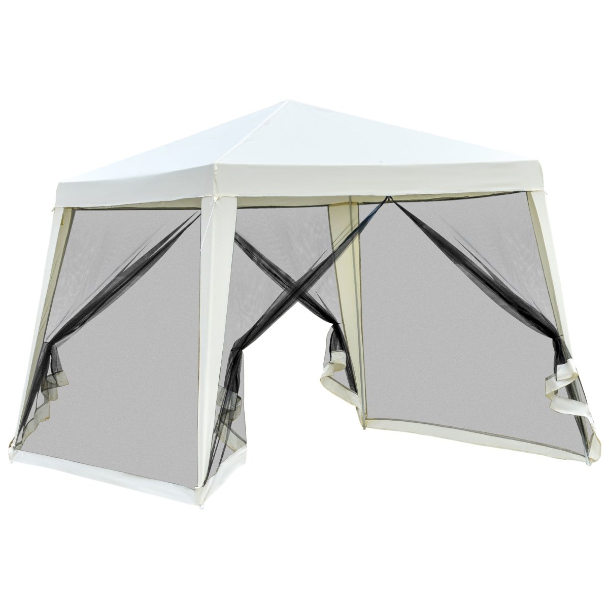 Outsunny 10'x10' Outdoor Canopy Tent, Slant Leg Sun Shelter with Mesh Sidewalls, Patio Tents for Parties, Cream White - HomeDIYer