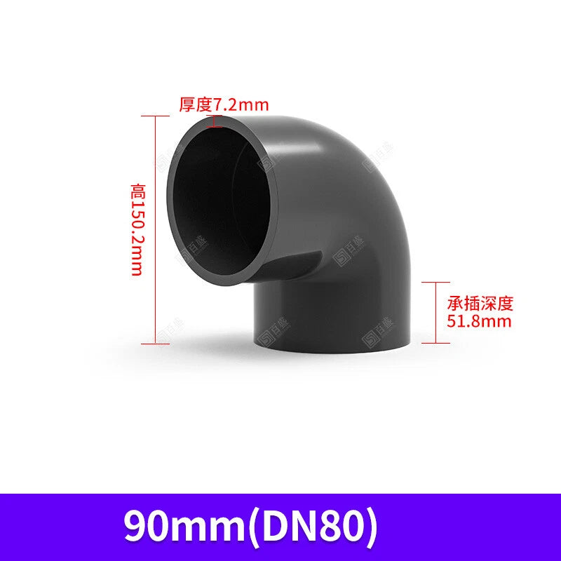 UPVC PVC Pipe Fittings Tee Straight Elbow Plumbing Couping ID 63-110mm Dark Grey