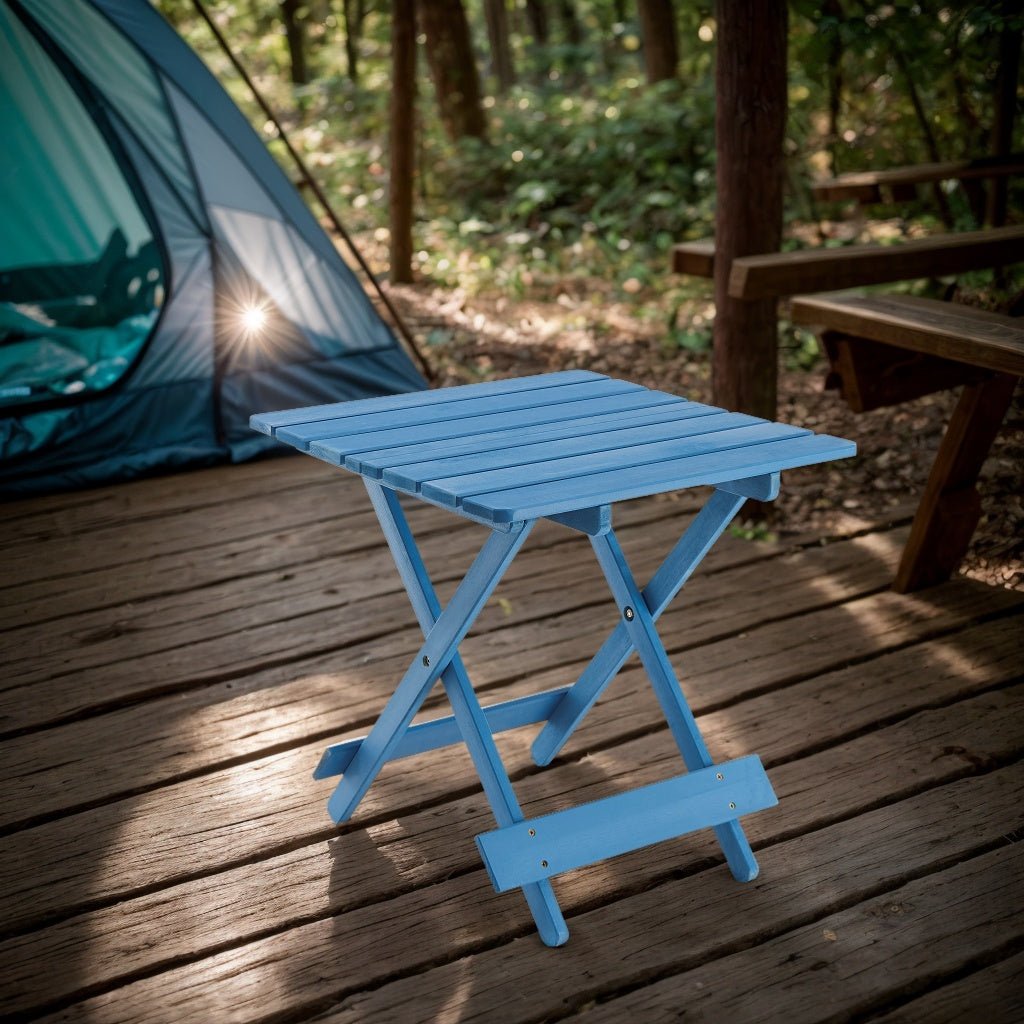 Folding Square Table Patio Outdoor solid wood Table for Backyard, Balcony, Portable Design Space - Saving Blue Color - HomeDIYer