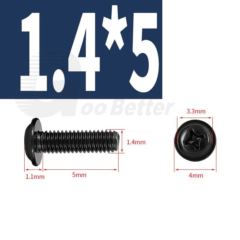 Black Zinc Flange Phillips Pan Head Machine Screws M1.4 M2 M2.5 M3 M4 M5 M6 — Washer-Free Metric Bolts