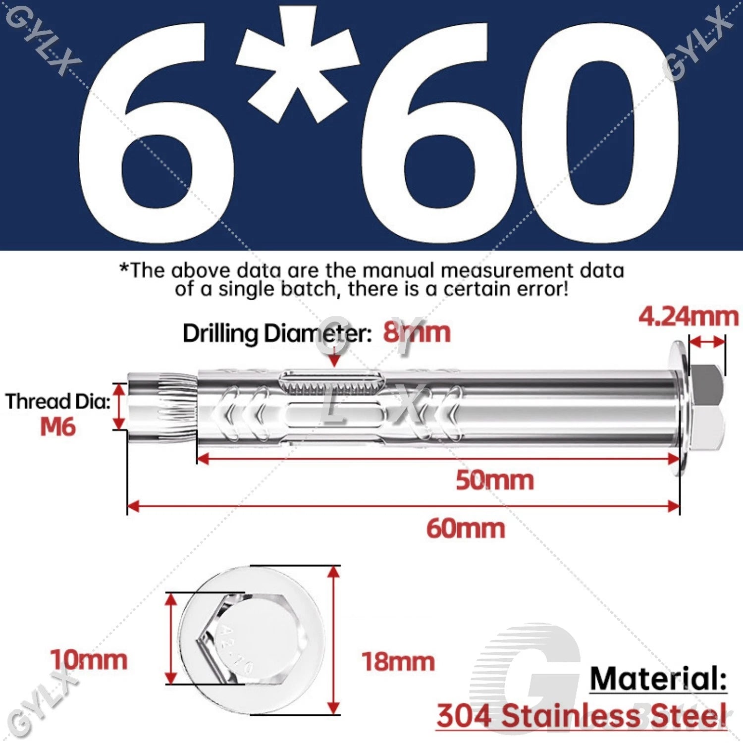 Stainless Steel Expansion Bolts for Masonry — M6 M8 M10 M12 Wall Anchor Screws