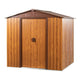 6x6 FT Metal Storage Shed Wood Grain Siding Coffee Trim Sliding Lockable Doors 4 Vents