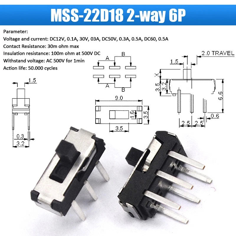 Miniature Slide Switch — SS SK MSK MSS Series, 2–8 Pin, Single/Double Row, PCB Mount