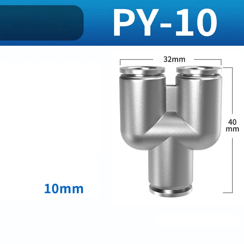 304 Stainless Steel Y-Type Push-to-Connect Pneumatic Fittings — Equal Connector 4mm–12mm