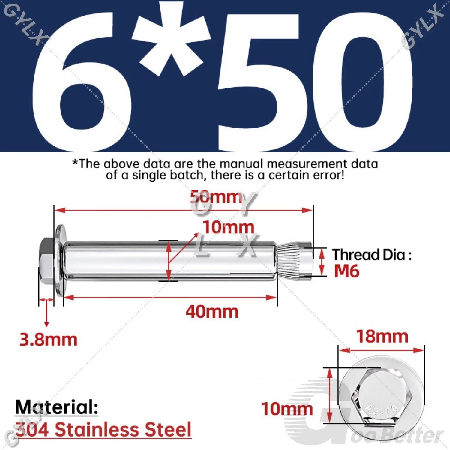 Expansion Anchor Bolts for Masonry — M6 to M16, Stainless Steel & Zinc-Coated