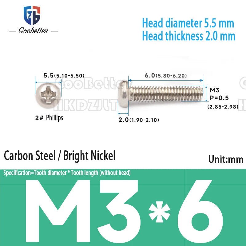 M3 Phillips Round Pan Head Machine Screws — Carbon Steel, 4–30mm, 100–500 PCS - HomeDIYer