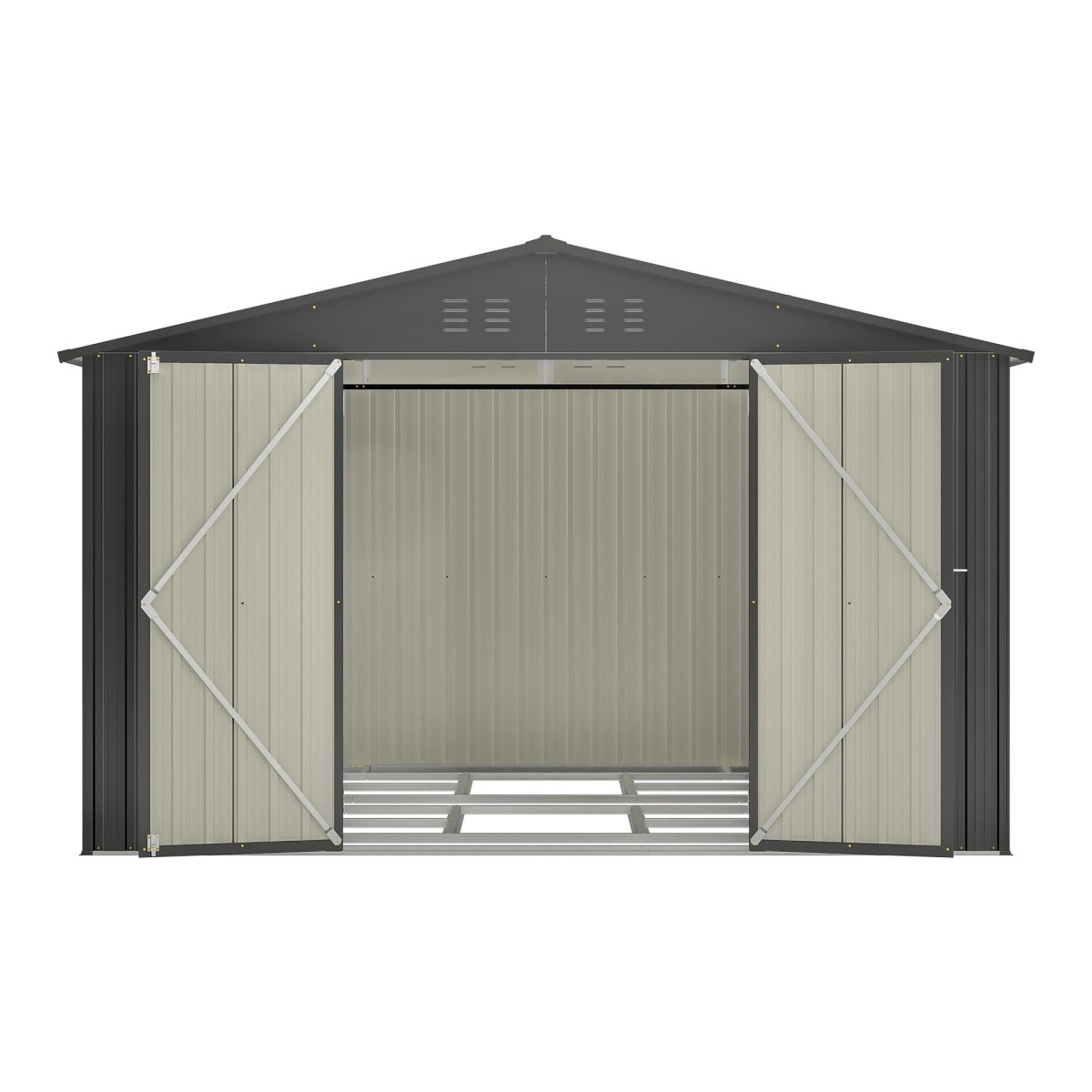 10X8 FT Outdoor Storage Shed, All Weather Metal Sheds with Lockable Doors, Tool Shed for Garden, Patio, Backyard, Lawn, Black - HomeDIYer