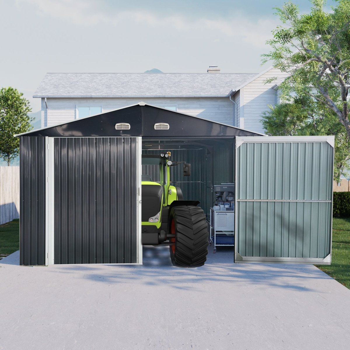 20x13 FT Outdoor Storage Shed Metal Garage Shed for Car, Bike, Lawnmower - Backyard Tool House Building 2 Doors and 4 Vents, BLACK - HomeDIYer