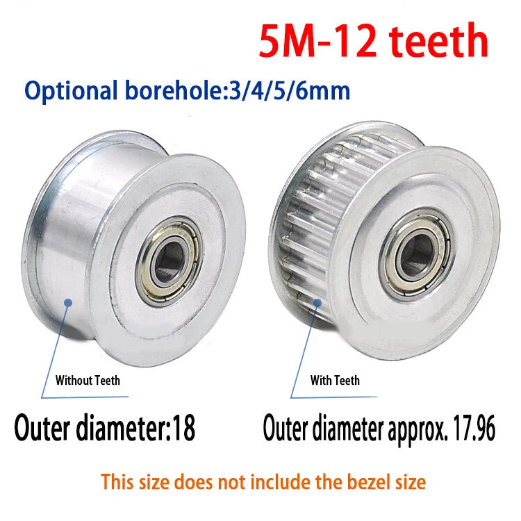 HTD 5M 3mm - 15mm Bore Timing Belt Idler Pulley 12T - 35T Tooth & Toothless