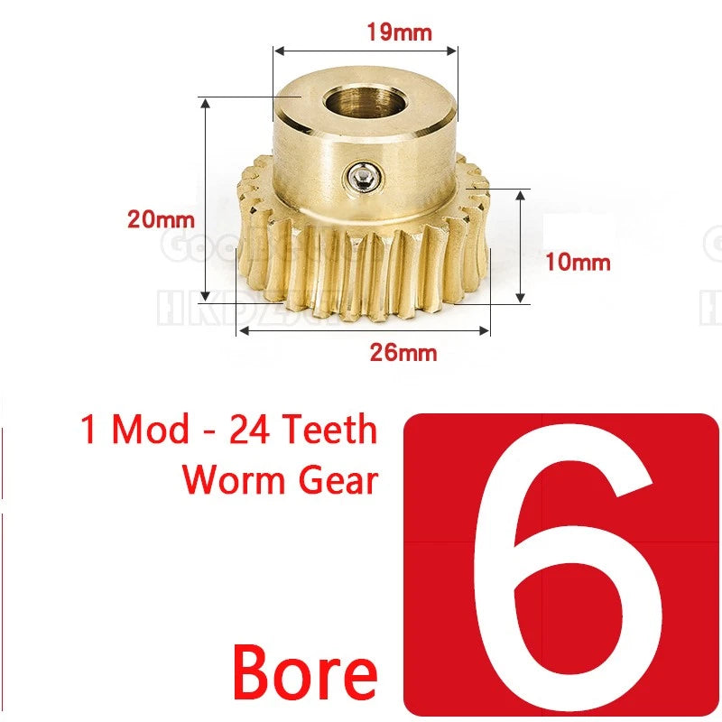 1 Modulus 24 Teeth Brass Worm Wheel Gear Pitch 3.14mm Transmission Gear,Worm Rod