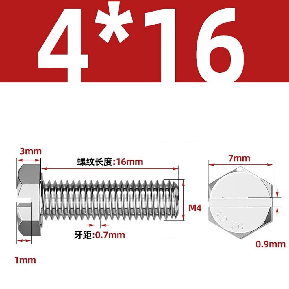 External Hex Slotted Machine Screws – A2 Stainless Steel, M4 to M16, Fully Threaded