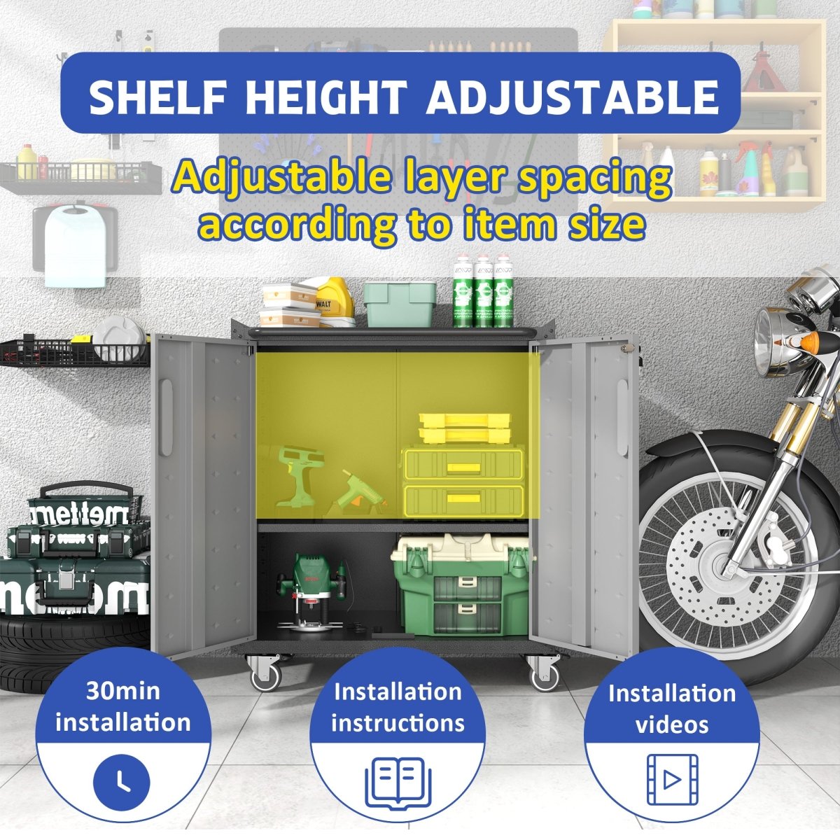 Heavy - Duty Metal Garage Storage Cabinet with Wheels - Sturdy and Durable Tool Storage Cabinet for Garage, Office, and Home Organizer Solutions - HomeDIYer