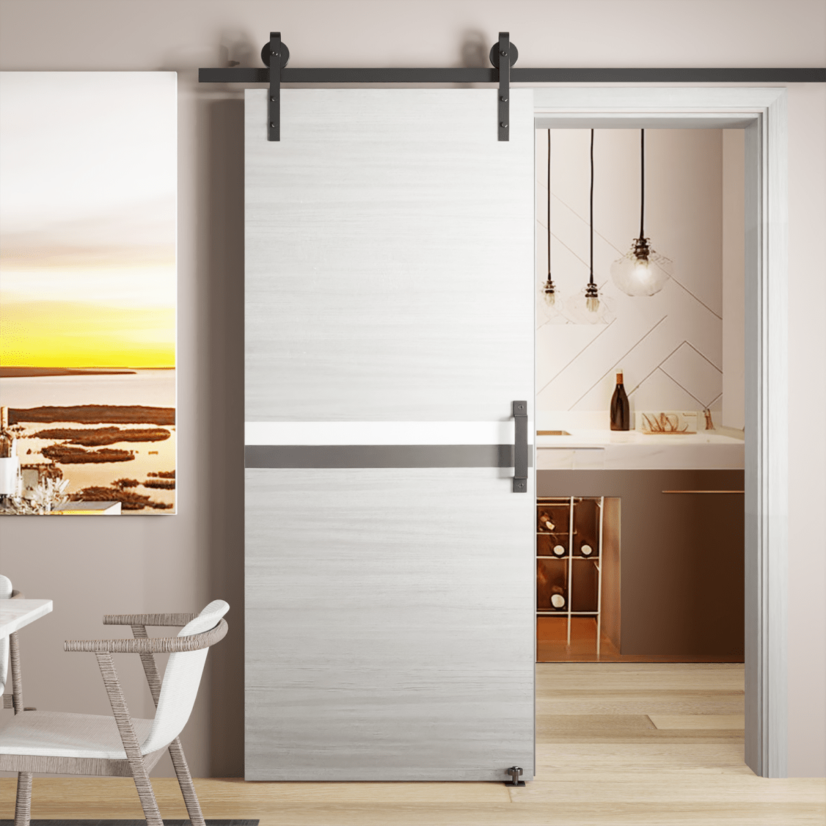 6.6FT Heavy Duty Sturdy Sliding Barn Door Hardware + Adjustable Floor Guide Wall Mount Roller + Pull Handle, J Shape Hangers, Smoothly and Quietly, Easy to Install, Fit 24" - 36" Width Door - HomeDIYer