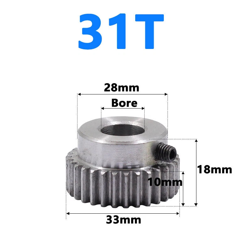 Spur Gear 1 Module Bore 6/8/10/12/15mm Teeth 31-120 Pinion 45 Steel Hard Tooth