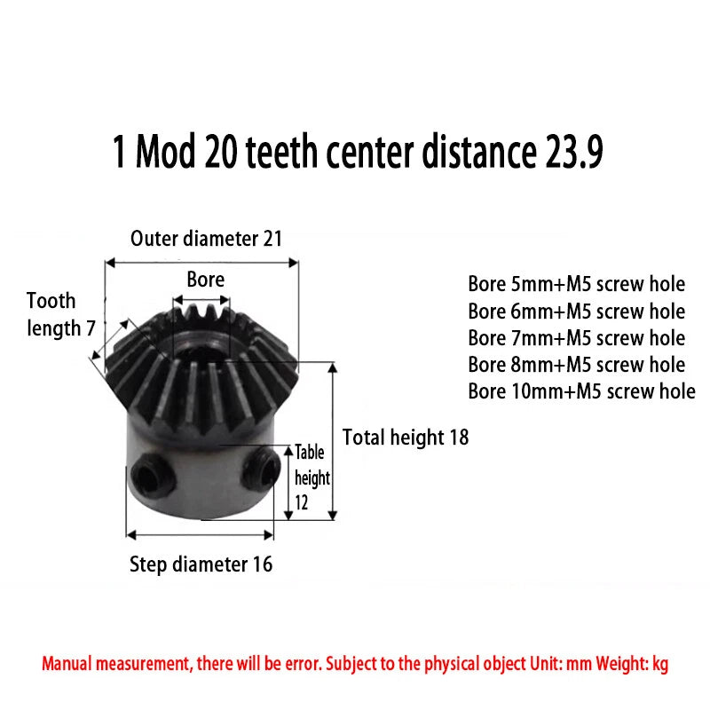 0.5/1/1.25/1.5/2 Mod Bevel Gear 12-40 Teeth Transmission Gears Bevel Teeth 90°