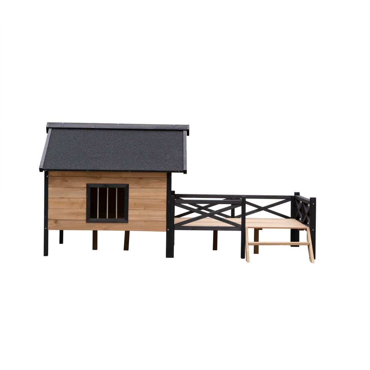 Outdoor Large Wooden Cabin House Style Wooden Dog Kennel with Porch - HomeDIYer