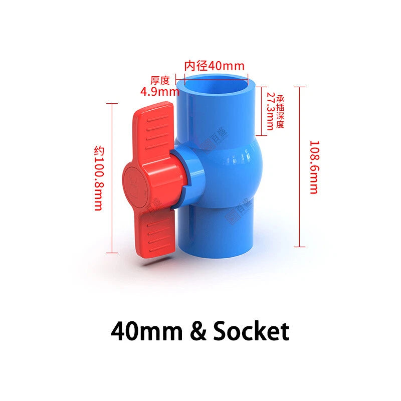 PVC Pipe Fittings 20mm-110mm Ball Valve Socket Solvent Weld-Female Thread Blue