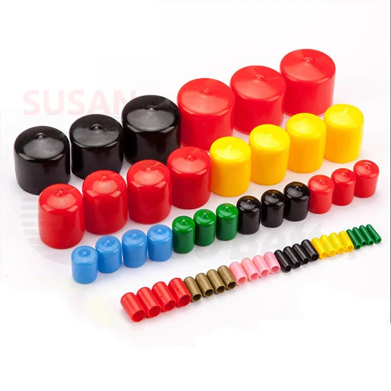 PVC End Caps for Screws, Bolts, Rods & Tubes – Thread Cover Protector, Cable Insulation Caps (1.3mm – 90mm, Black, 15-50mm Lengths)