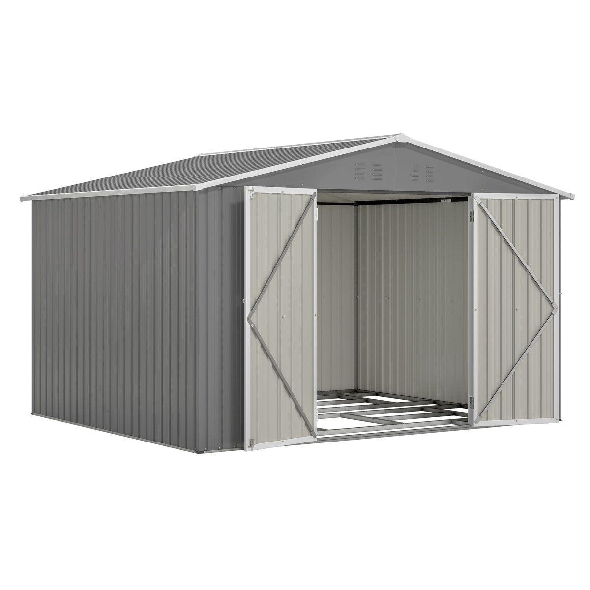 10X8 FT Outdoor Tool Storage Shed with Metal Foundation & Lockable Doors, All Weather Metal Sheds for Garden, Patio, Backyard, Lawn, Gray - HomeDIYer