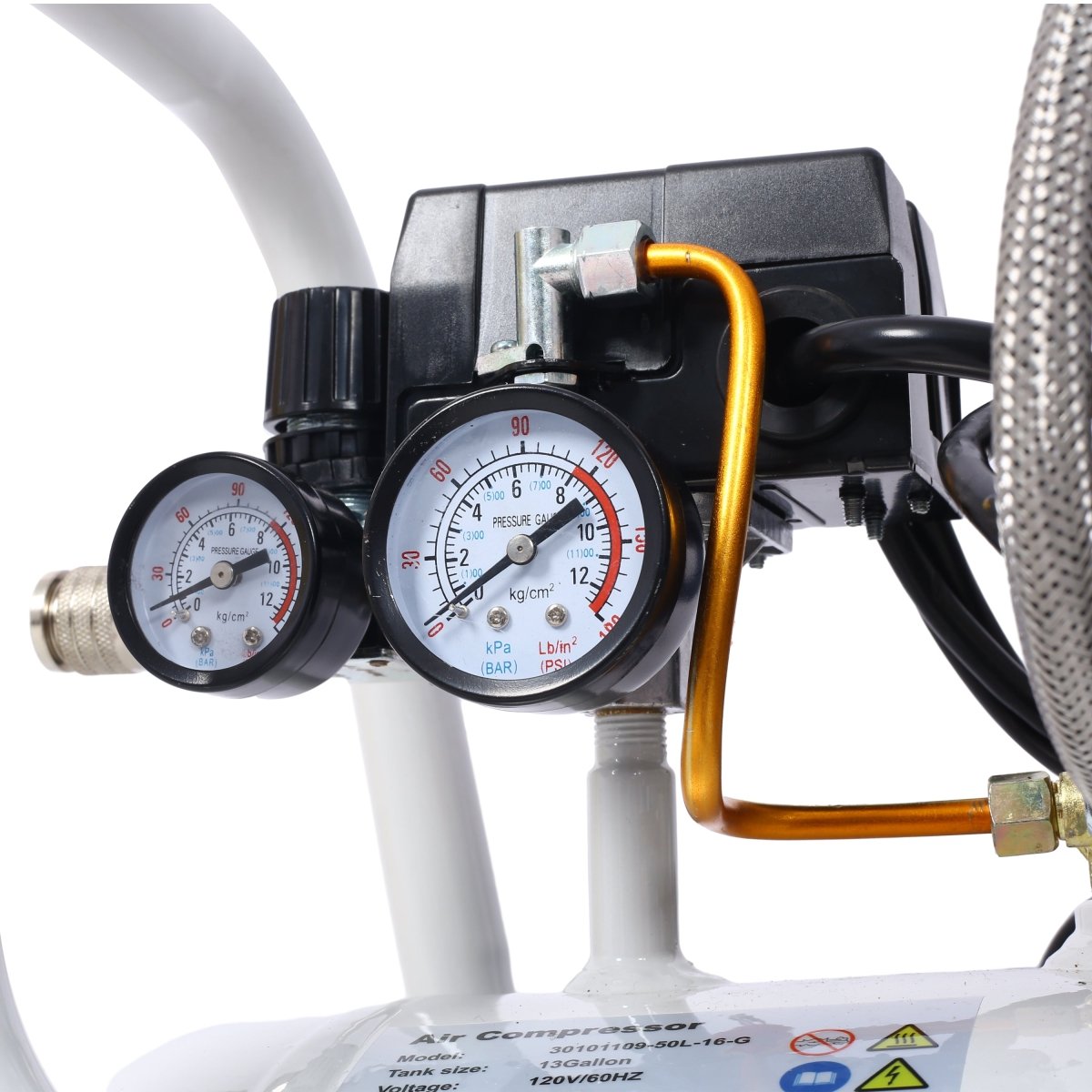2.5 HP Silent Air Compressor 13 Gallon, Oil - Free, Electric Shop Air Compressor Portable,Lightweight with Wheels, 70 dBA Noise Level, with Automatic Drain Valve,Light Gray - HomeDIYer