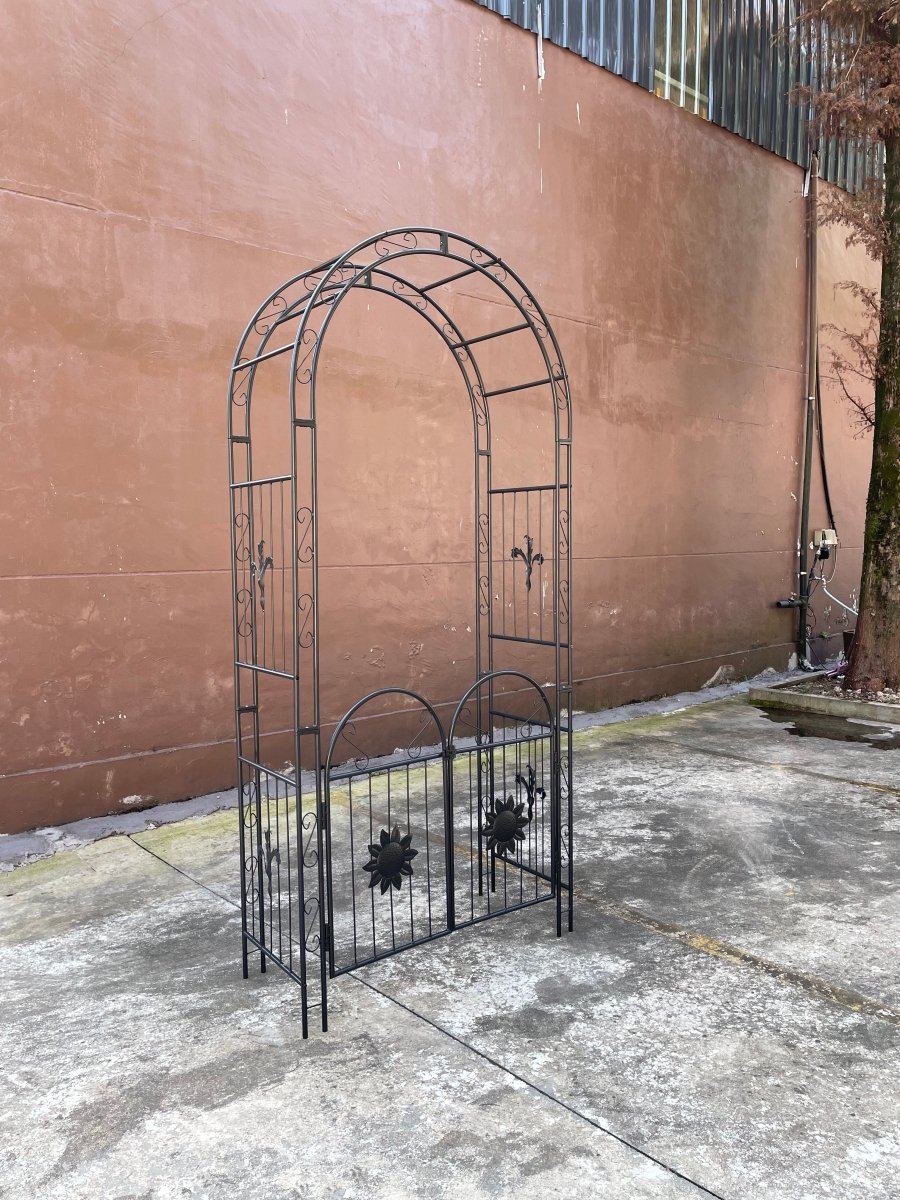 Metal Garden Arch with doors Garden Arbor Trellis Climbing Plants Support Arch Outdoor Arch Wedding Arch Party Events Archway Black - HomeDIYer