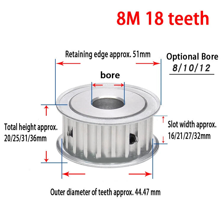 HTD 8M Timing Belt Pulley for 15-40mm Wide, Bore 8-25mm, 15-26T, CNC 3D Printer