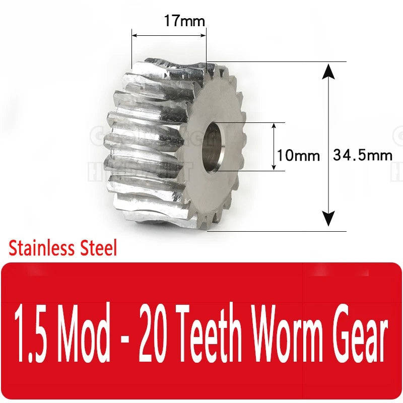 Mod 1.5 Worm Gear Wheel Brass Stainless 20 Tooth Worm Shaft 45# Steel Precision