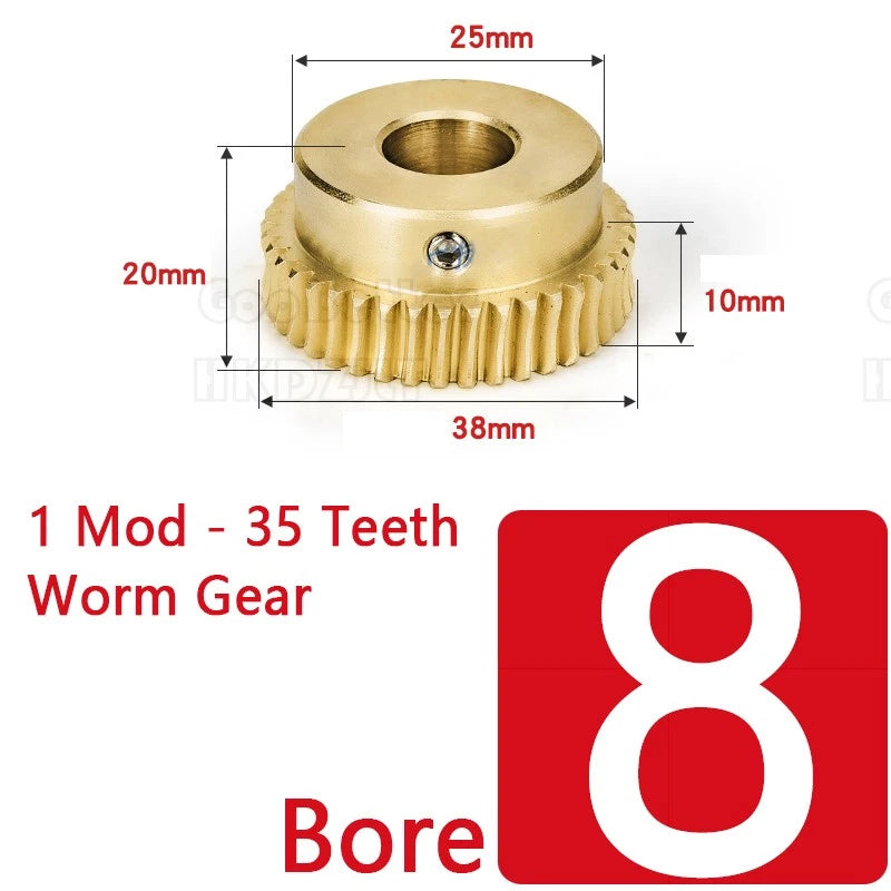 Mod 1 Worm Gear Wheel Brass 35 Tooth Worm Shaft 45# Steel Precision Bore 6-15 mm