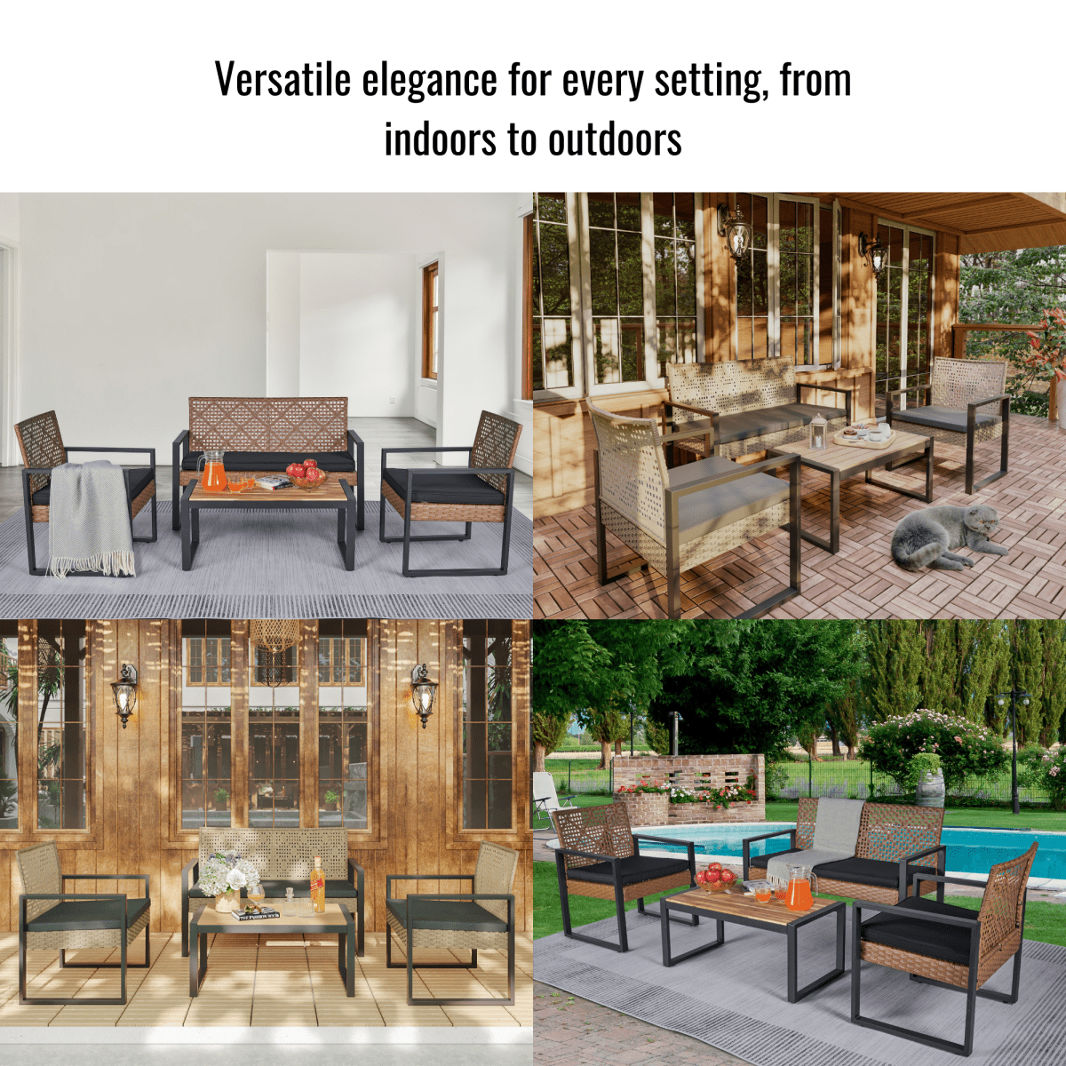 Patio Furniture Set 3 Piece Mixture Pattern PE Rattan Steel Frame And Modern Round Table, Brown and Black - HomeDIYer