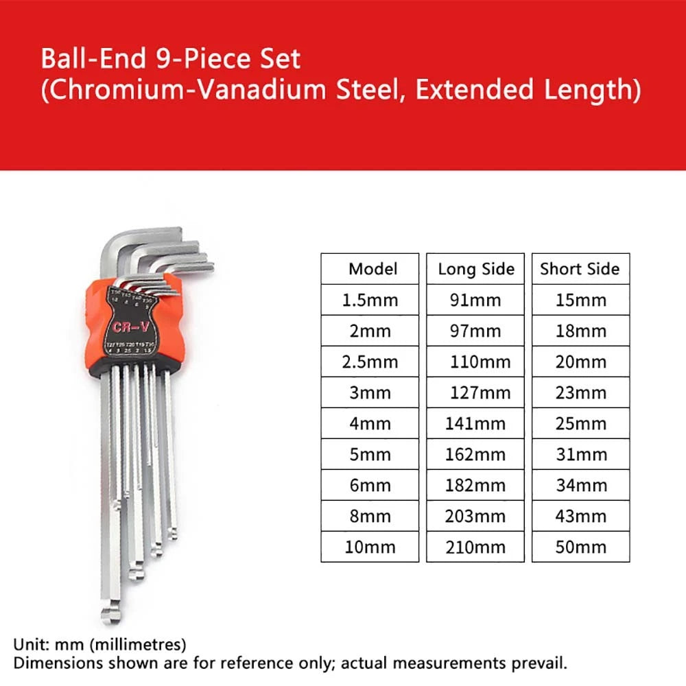 Hex Keys 1.5-2.2mm Allen Keys Ball/Flat End Hex Key Hex Wrenches Alloy Steel