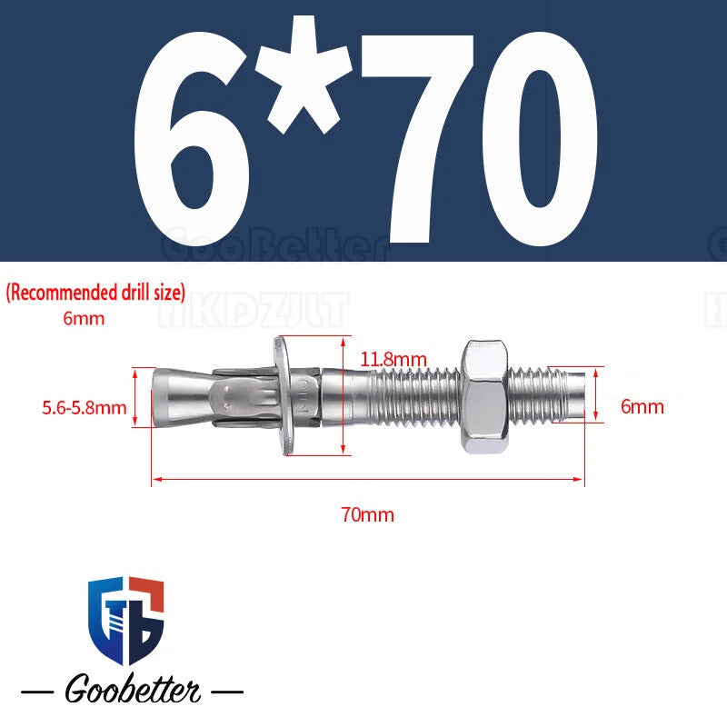Stainless Steel Through Anchor Bolts — M6 M8 M10 M12 M16 Expansion Bolt