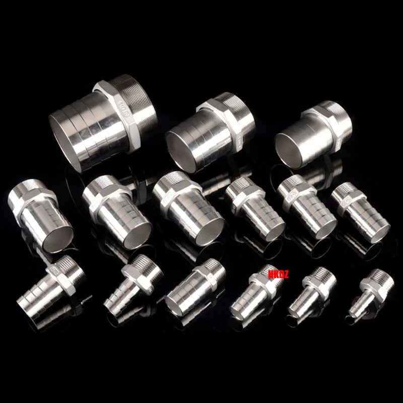 BSP Male Thread Barb Hose Tail Connector 304 Stainless Steel — 1" to 3"